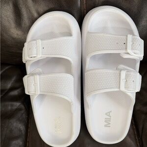 MIA White Double-Strap Slide Sandals